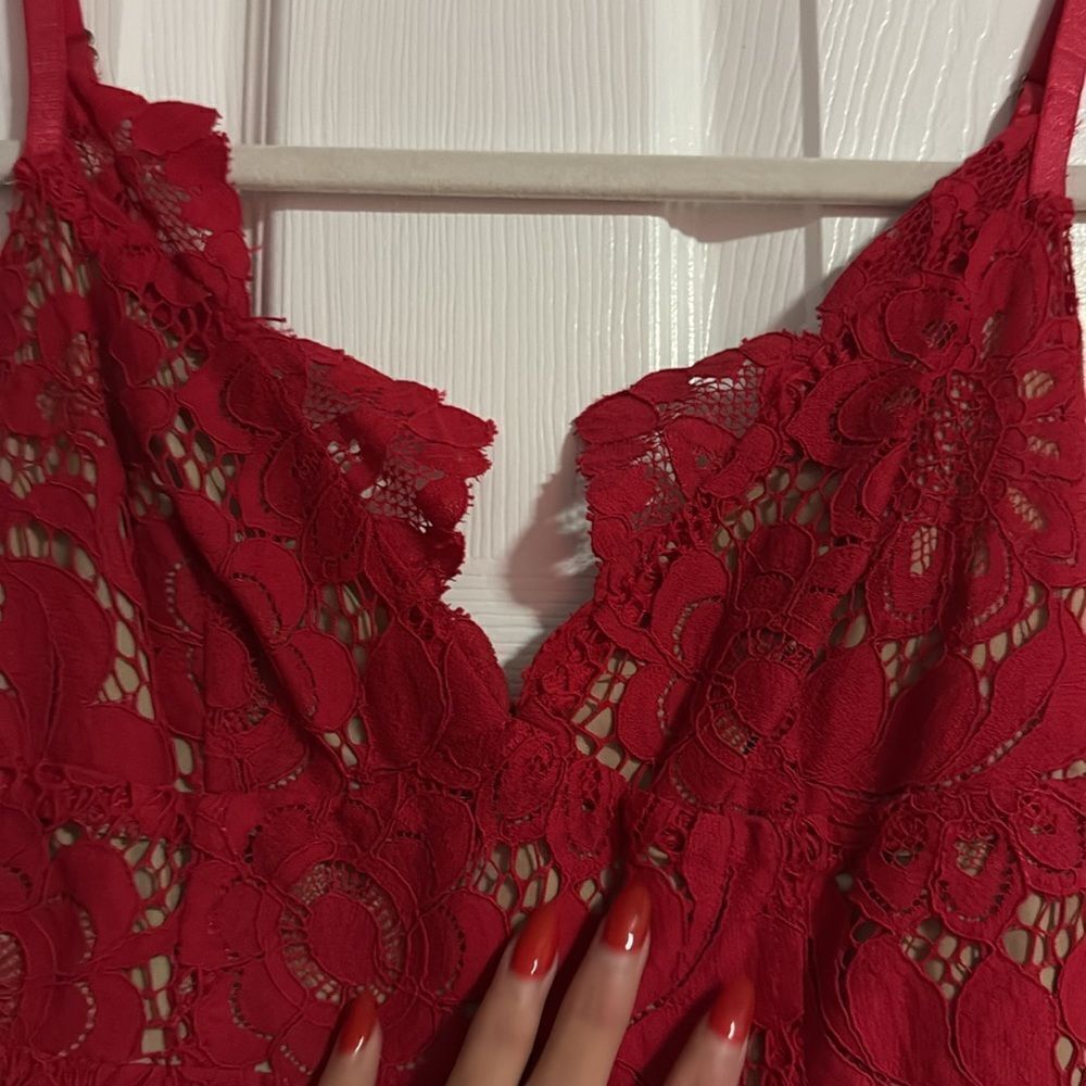 For Love and Lemons Red Lace Dress Tan Leotard Body Suit - Size Small - Like New - Picture 4 of 7